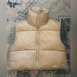 tan puffy vest, size 2